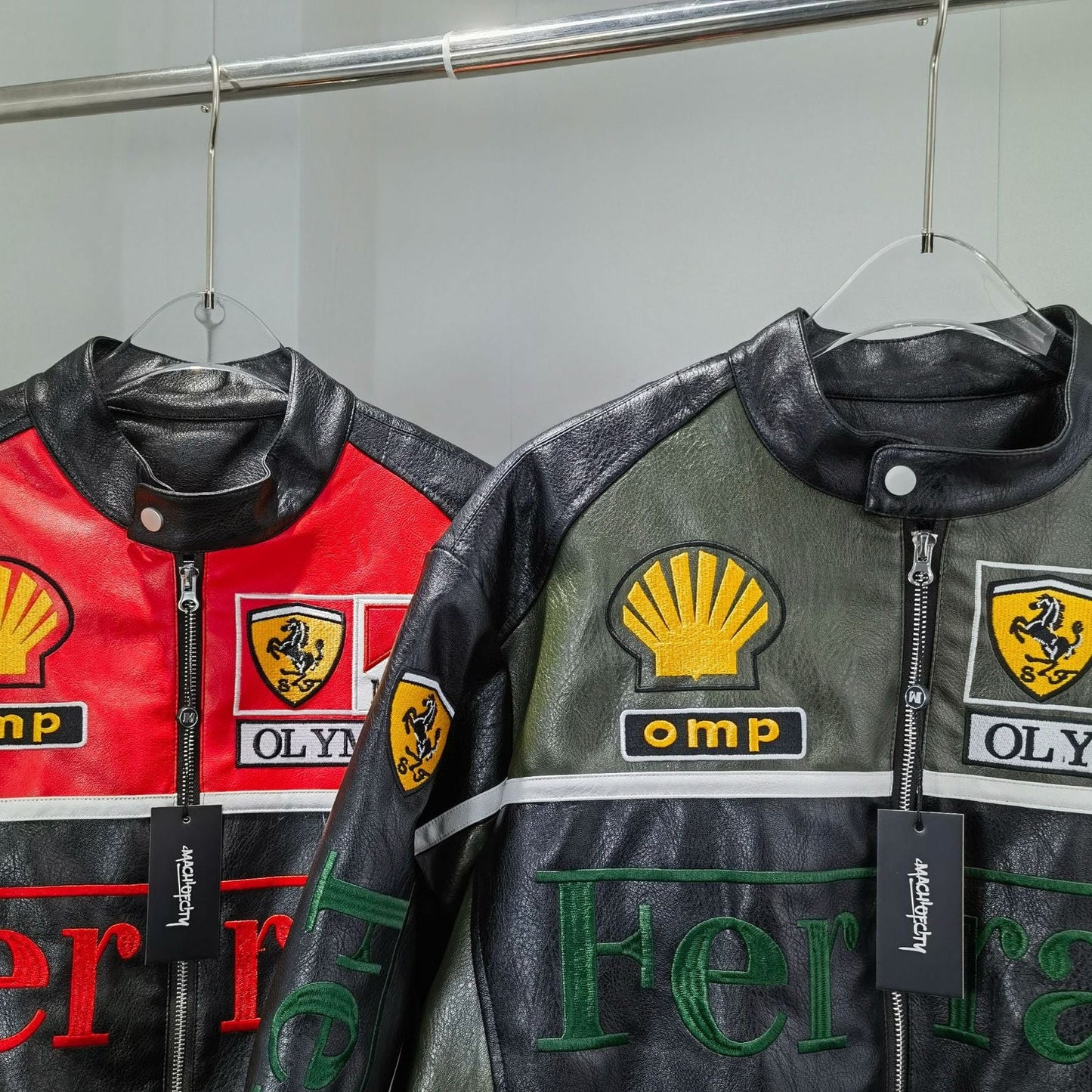 VINTAGE FERRARI F1 LEATHER JACKET DARK GREEN