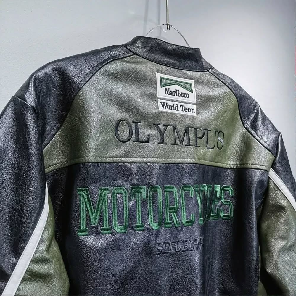 VINTAGE FERRARI F1 LEATHER JACKET DARK GREEN