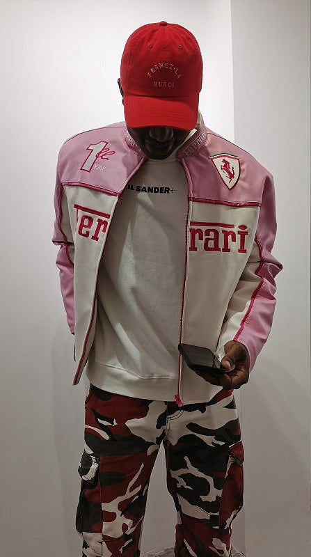 PINK FERRARI F1 LEATHER JACKET