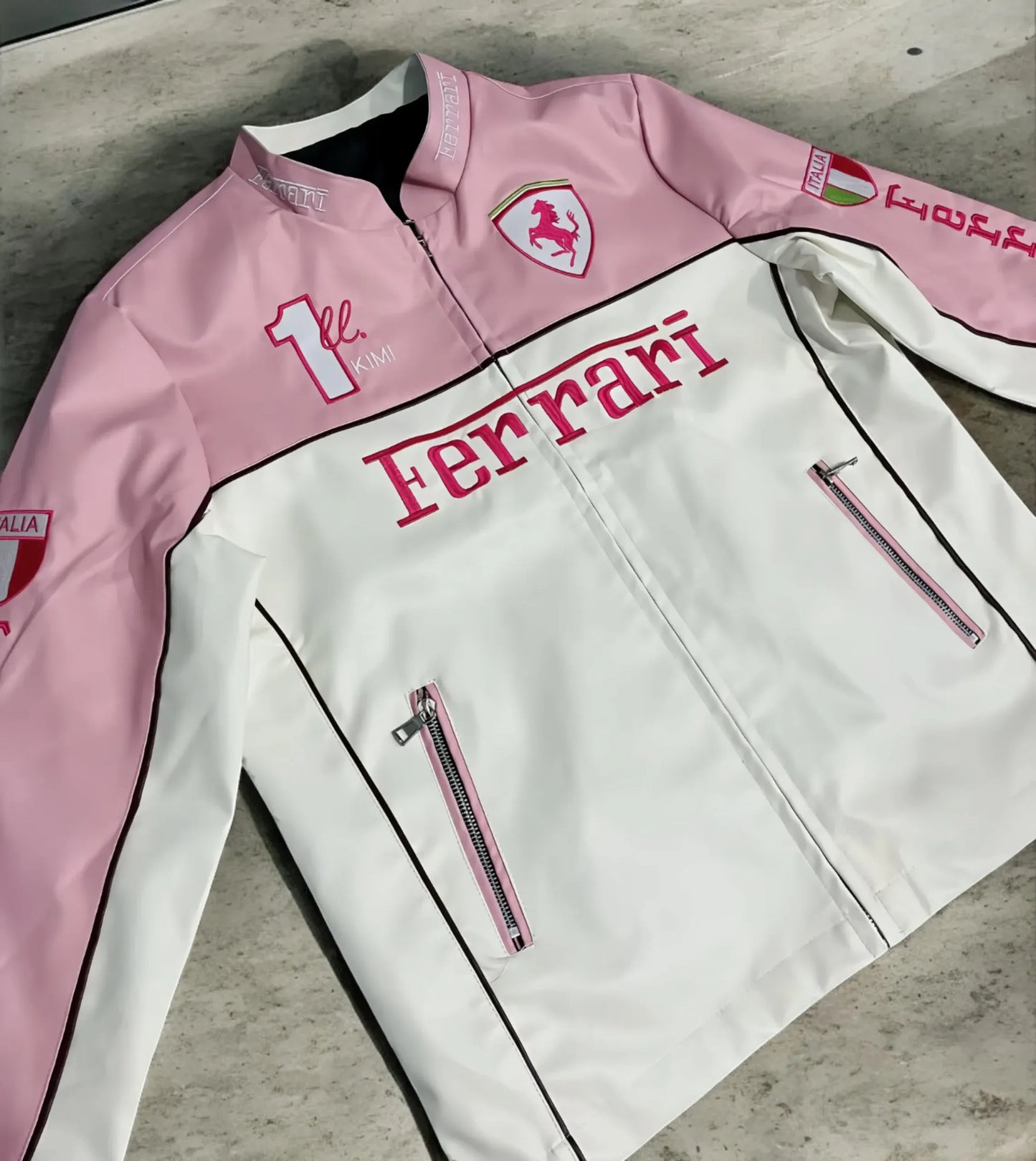 PINK FERRARI F1 LEATHER JACKET