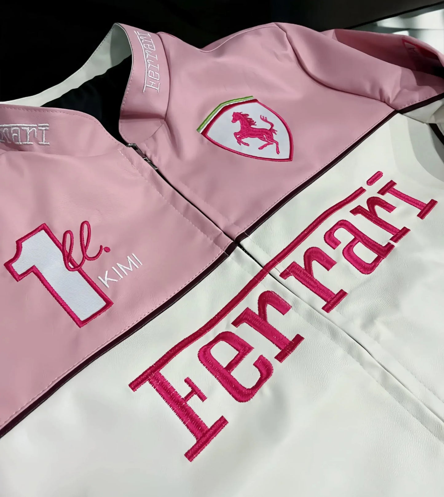 PINK FERRARI F1 LEATHER JACKET