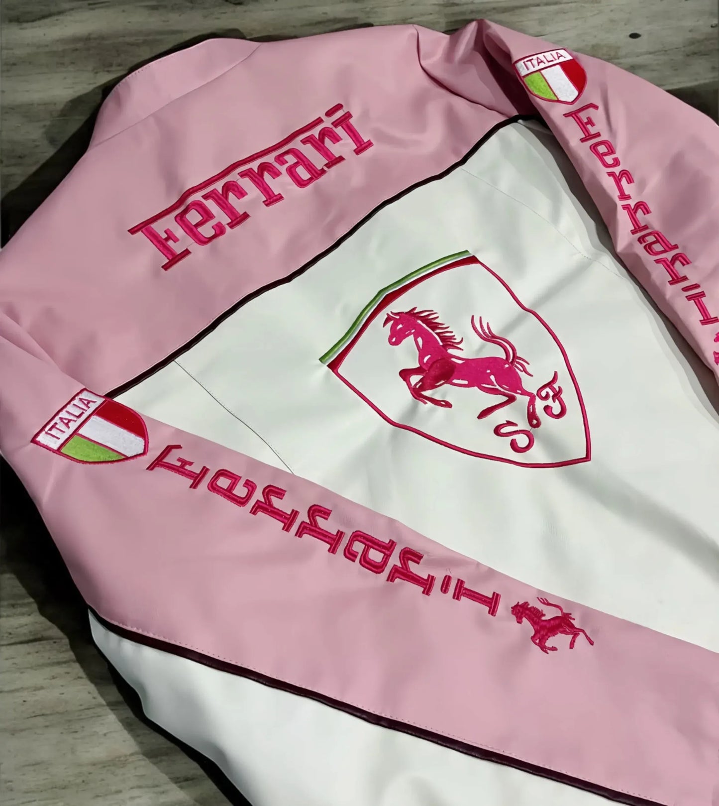 PINK FERRARI F1 LEATHER JACKET